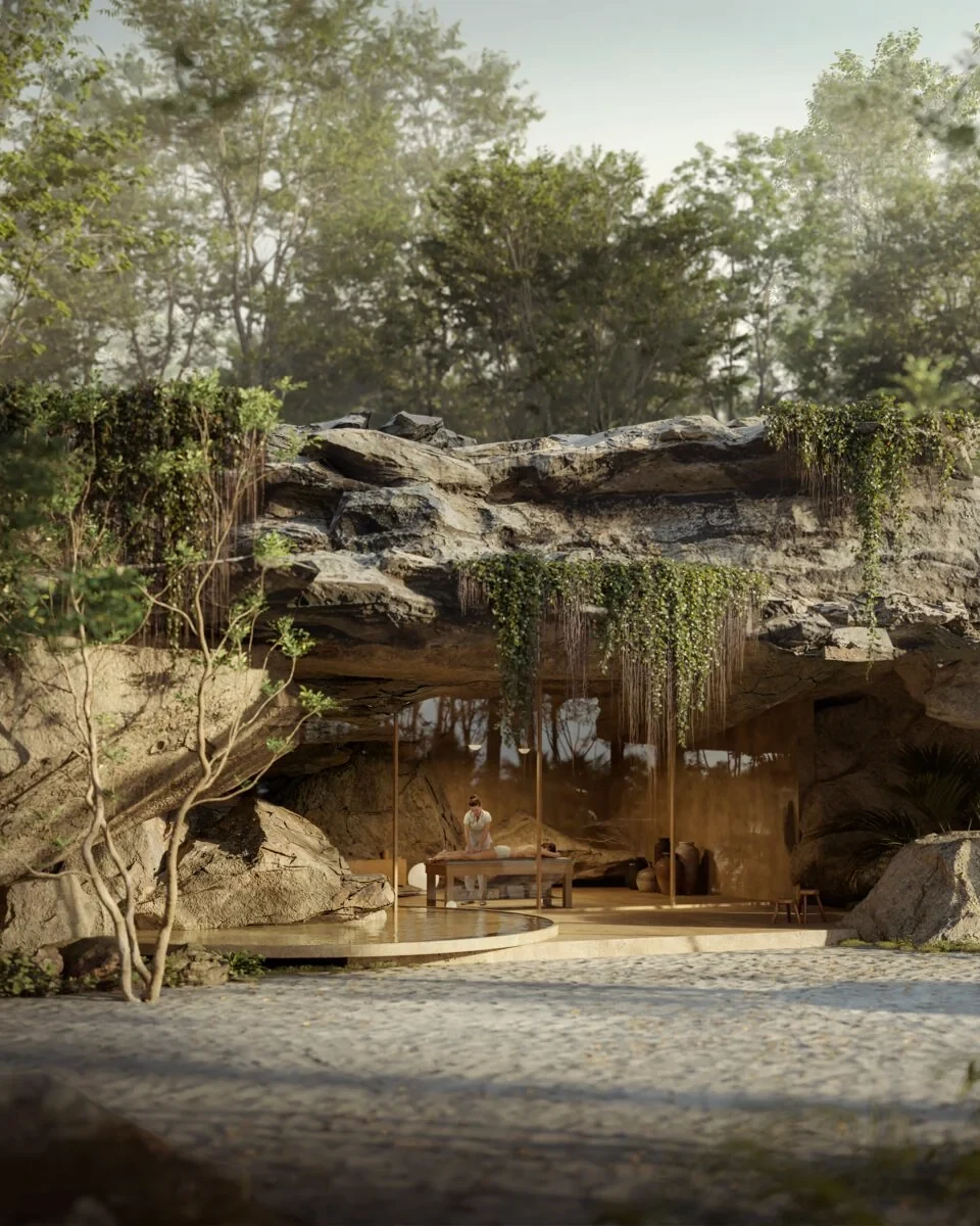 Spa bajo la roca junto a un cenote